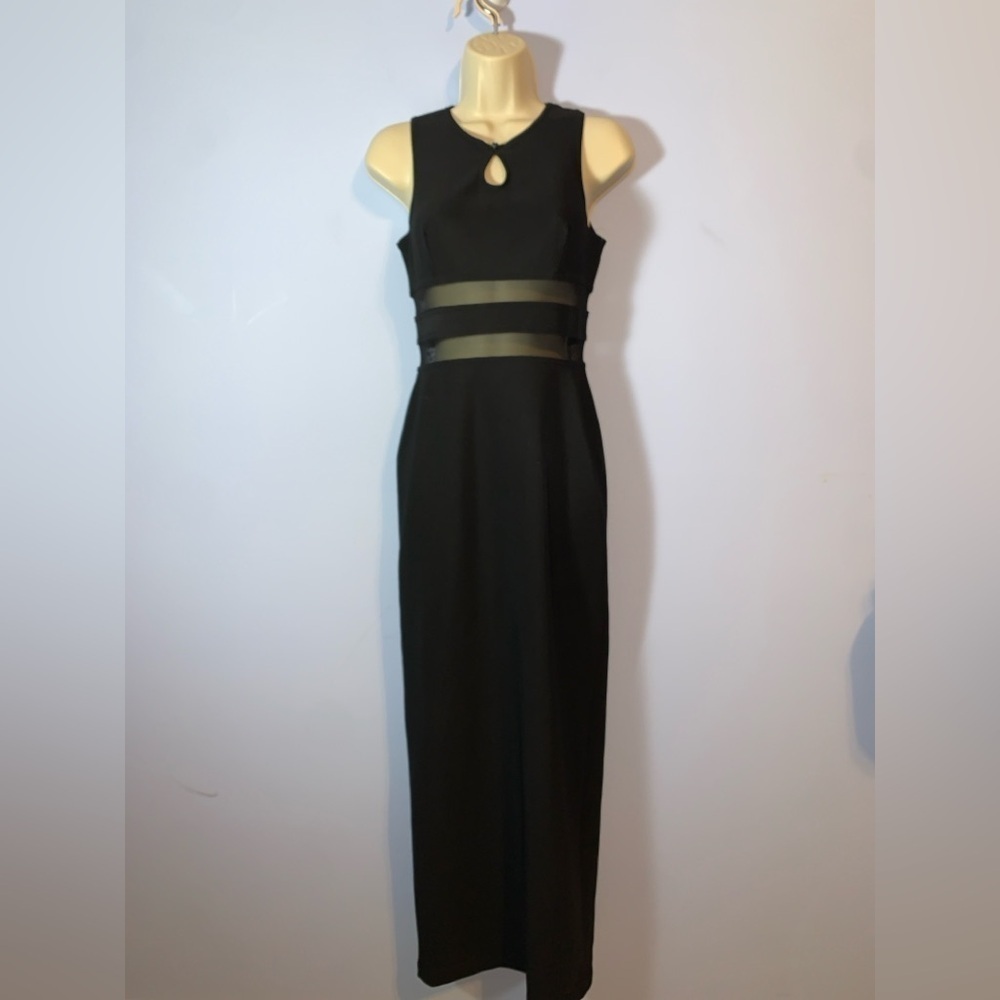 Rampage USA Black Maxi Dress with Sheer waist cutouts Accents fitted size small
